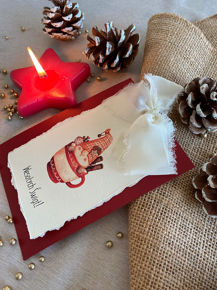 Kartka świąteczna ze wstążką czerwona zdjęcie 3