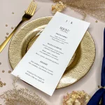 Eleganckie menu weselne na stoły z tłoczeniem - granatowe zdjęcie 1